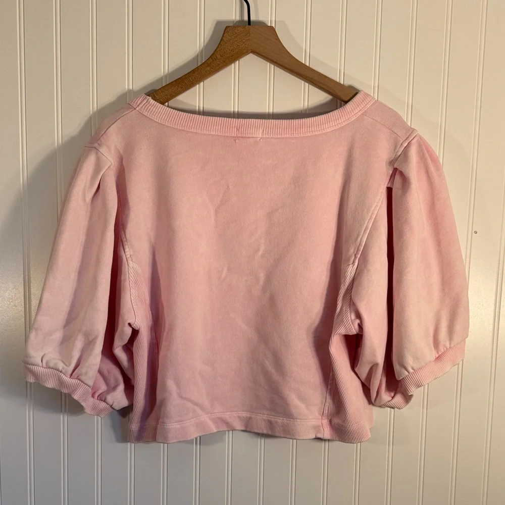 Aerie Seams Right Short Puff Sleeve Cropped Sweatshirt Light Pink Size XXL - Picture 7 of 10